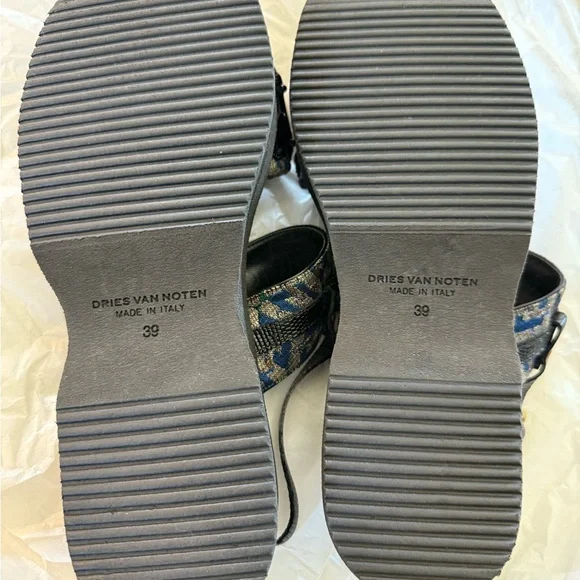 Dries Van Noten Black and Blue Sandals, Jet Beads and Lizard embossed leather - Picture 2 of 10